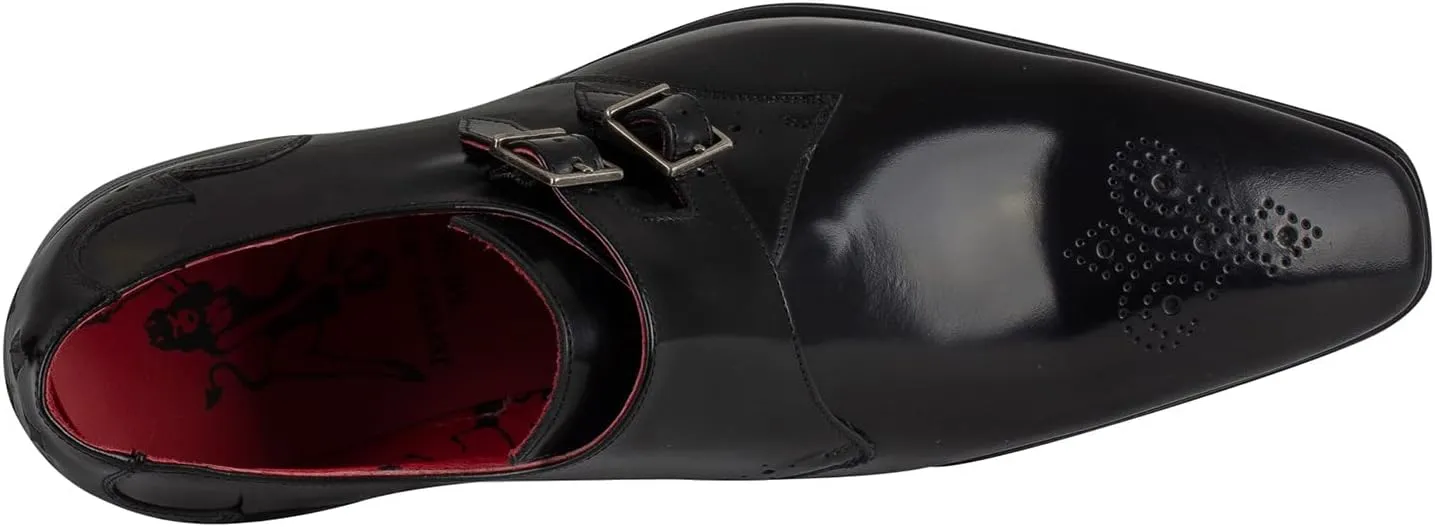 Men's Polished Buckle Leather Shoes, Black
