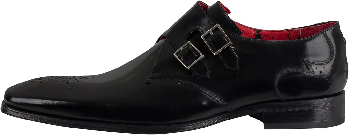 Men's Polished Buckle Leather Shoes, Black
