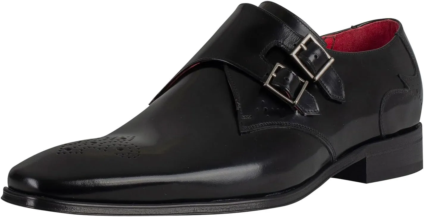 Men's Polished Buckle Leather Shoes, Black