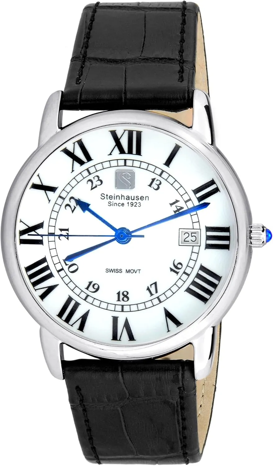 Men's S0718 Classic Delémont Swiss Quartz Stainless Steel Watch with Black Leather Band