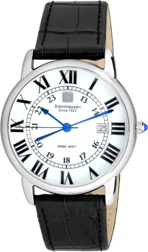 Men's S0718 Classic Delémont Swiss Quartz Stainless Steel Watch with Black Leather Band