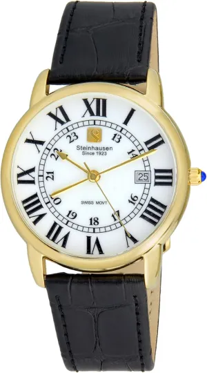 Men's S0720 Classic Delémont Swiss Quartz Gold-Tone Stainless Steel Watch with Black Leather Band