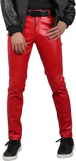 Mens Slim Fitting Leather Pants Leggings Tight Elastic Trend Motorcycle Leather Pants Moccasins