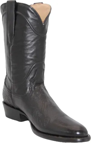 Men's Smooth Genuine Ostrich Leather Black Dress Cowboy Boot