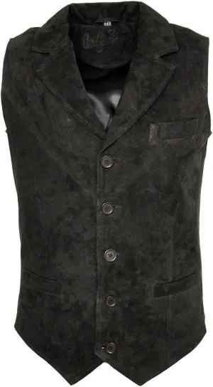 Men’s Smooth Goat Suede Classic Smart Black Leather Waistcoat S