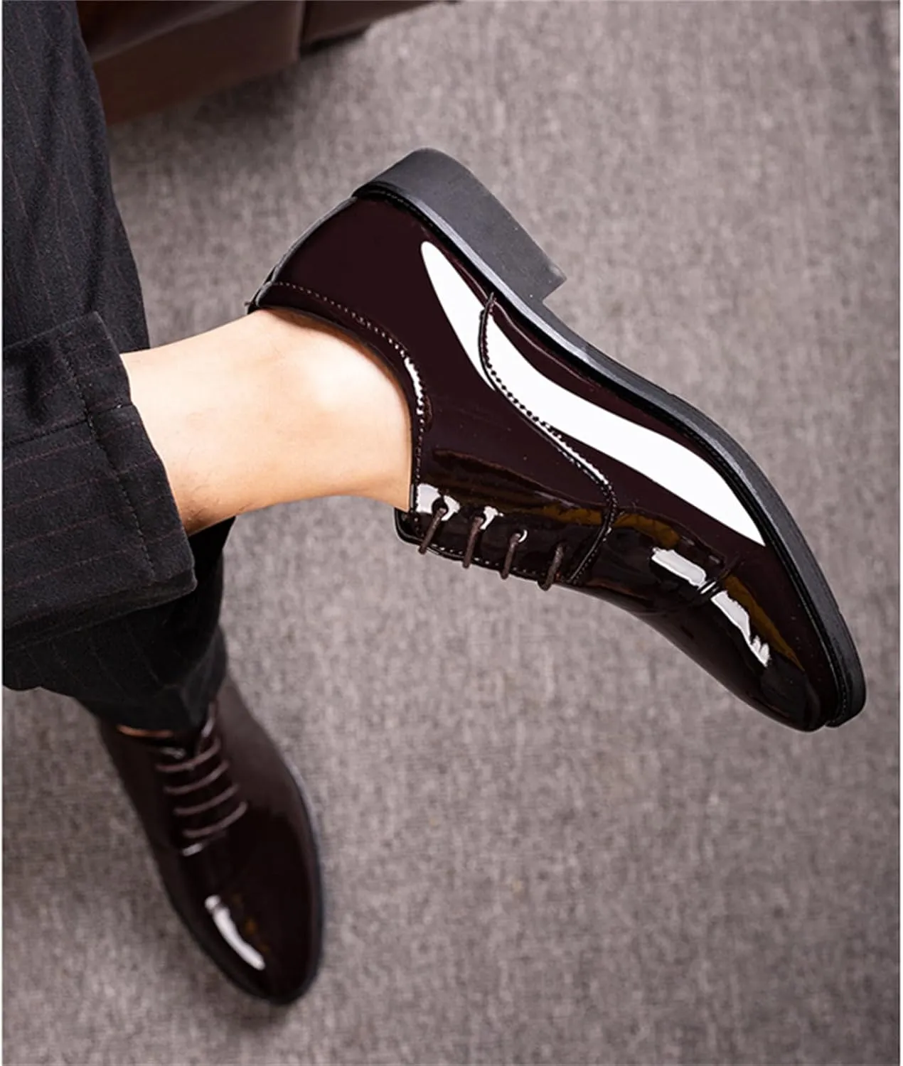 Men's Trendy High Gloss Patent Leather Business Oxford Lightweight Derby Shoes Formal Lace Up Dress Shoes