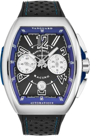 Men's 'Vanguard Racing' Black Dial Black Rubber with Leather Insert Strap Chronograph Automatic Watch 45CCBLKBLU