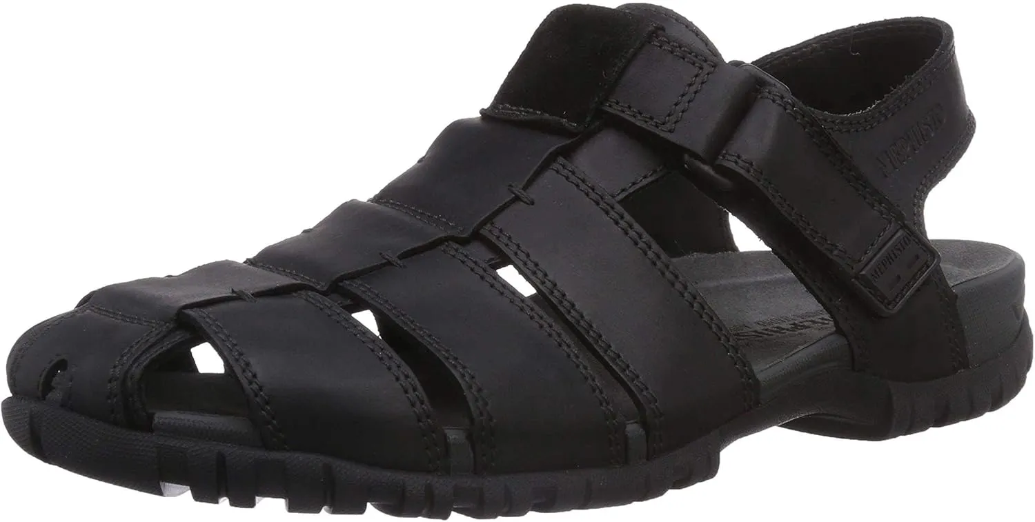 Mephisto Mens Basile Nubuck Leather Black Sandals 8 US