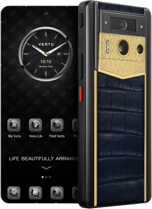 METAVERTU 2 Luxury Custom Made - 18K Golden Lotus Memory with Alligator Skin Web3 AI Phone - Navy Blue (512, GB)