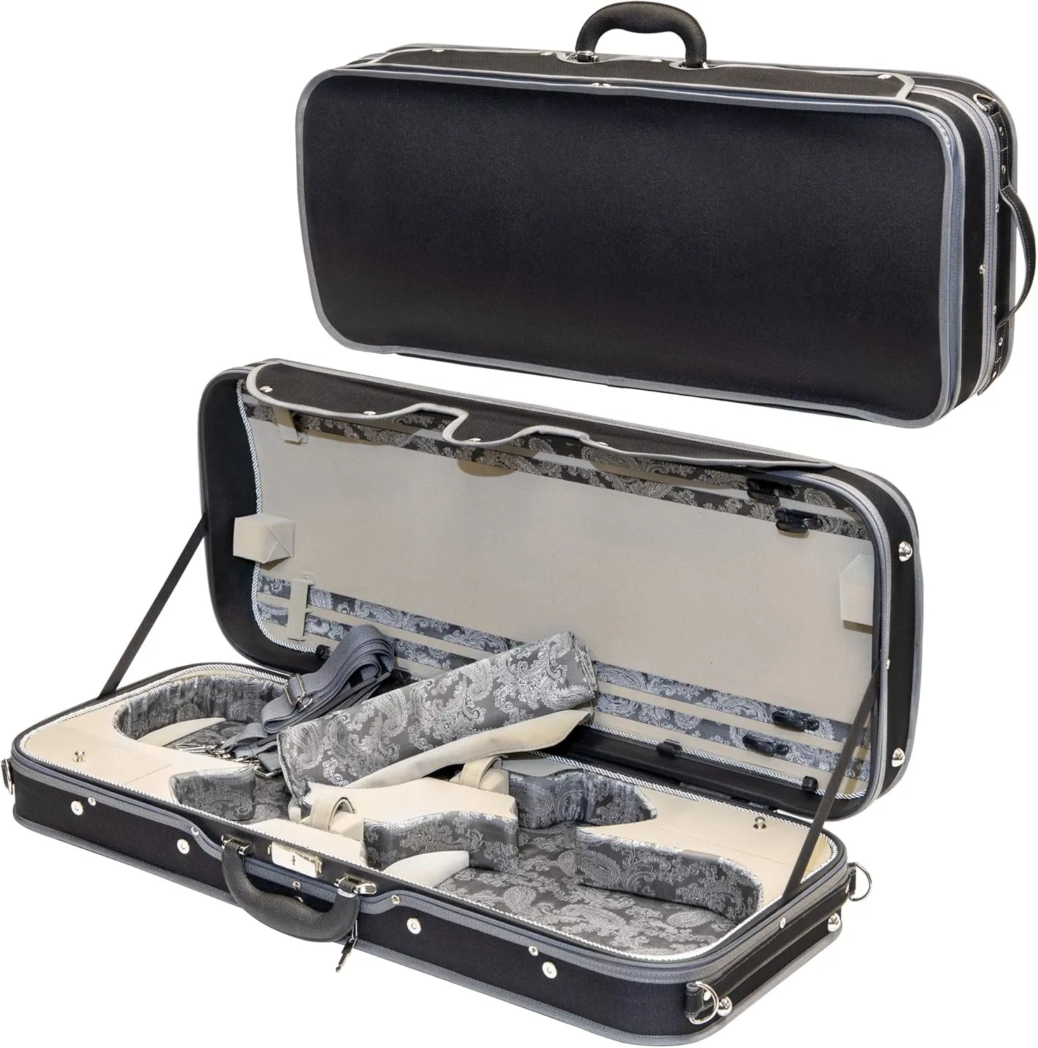 MI&VI NN-8001W Professional Double Violin Travel Case 4/4 (Full Size) Silk Interior | Hardwood Shell | Adjustable Straps | Fits Two 4/4 Full Size Violins - MIVI Music