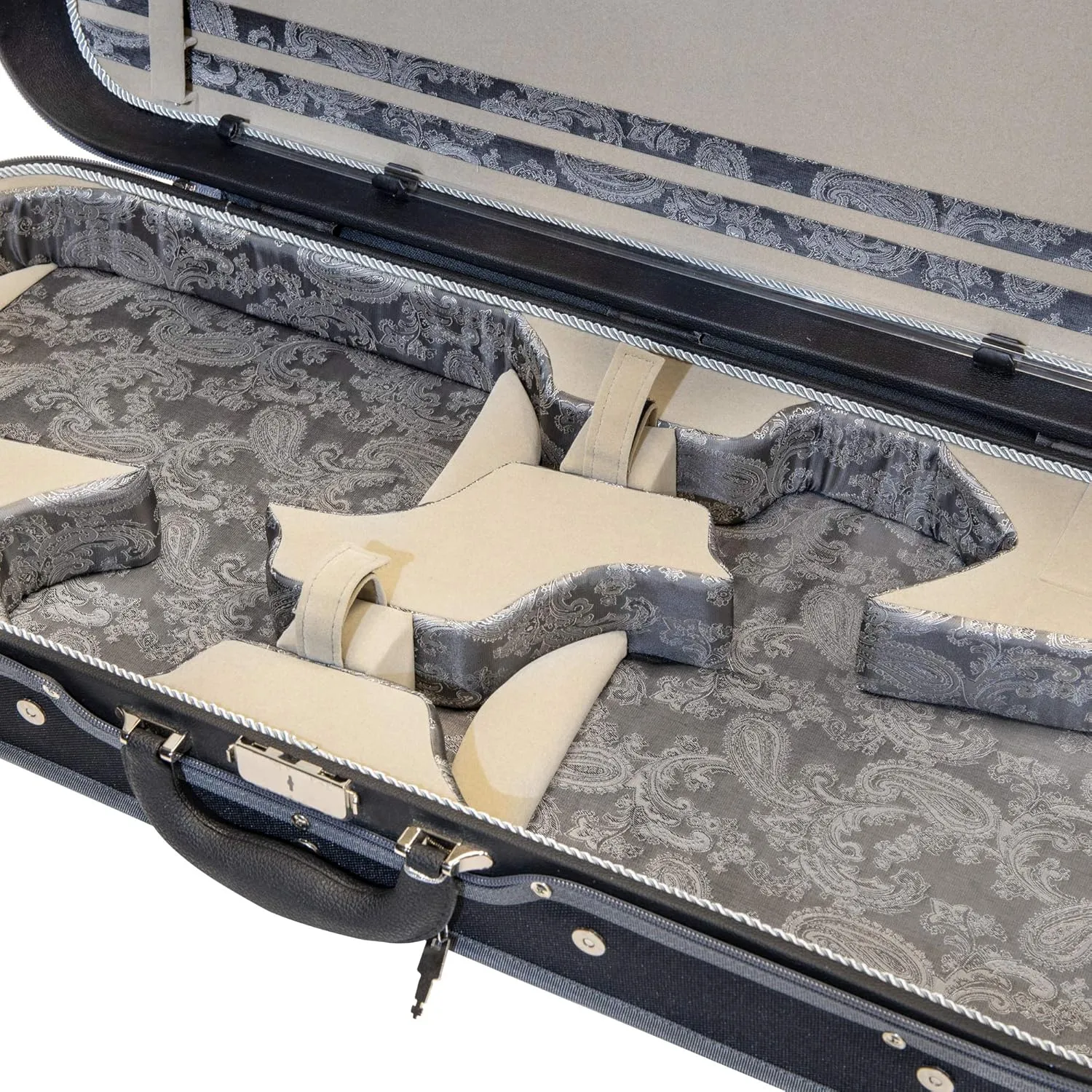 MI&VI NN-8001W Professional Double Violin Travel Case 4/4 (Full Size) Silk Interior | Hardwood Shell | Adjustable Straps | Fits Two 4/4 Full Size Violins - MIVI Music