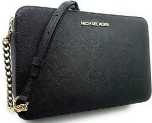 Michael Kors Women's Jet Set Item East West Crossbody Bag in Black with Gold hardware (Black/Gold)
