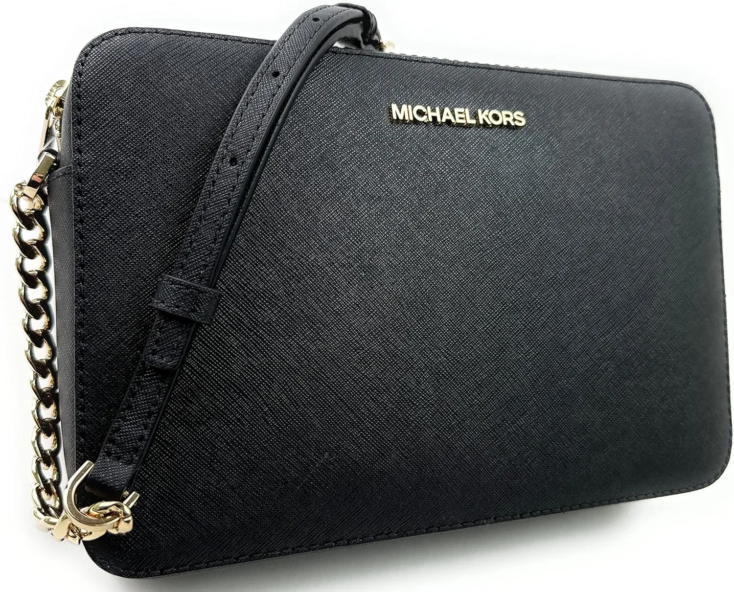 Michael Kors Women's Jet Set Item East West Crossbody Bag in Black with Gold hardware (Black/Gold)