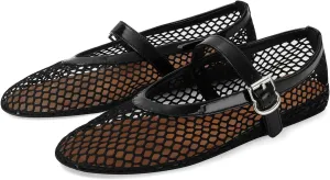 MICIFA Women's Mesh Ballet Flats Fishnet Ballerina Flats Buckle Strap Mary Jane Flats Causal Daily Dress Shoes