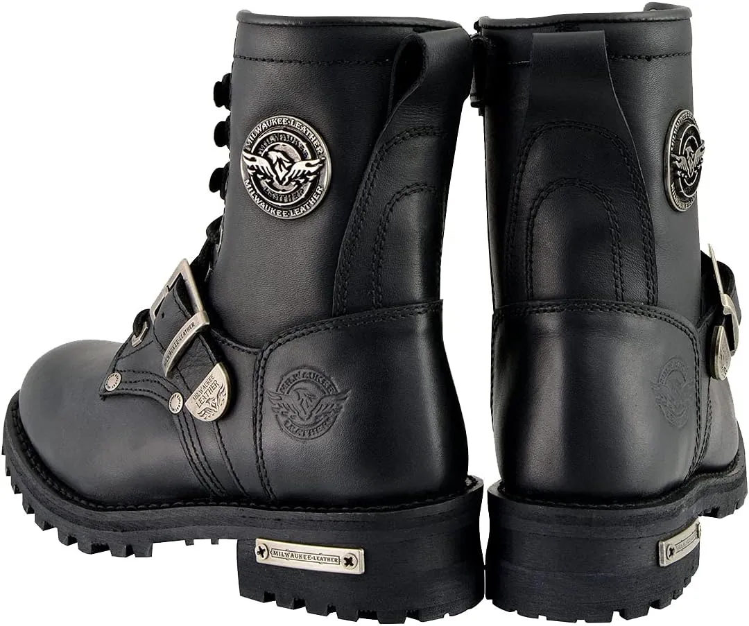 Milwaukee Leather MBL201 Women's Black Leather Lace-Up Motorcycle Rider Boots w/Buckles
