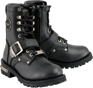 Milwaukee Leather MBL201 Women's Black Leather Lace-Up Motorcycle Rider Boots w/Buckles