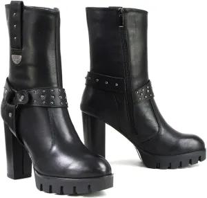 Milwaukee Leather MBL9303 Women's Classic Black Leather Casual Fashion Boots with Block Heel - 6