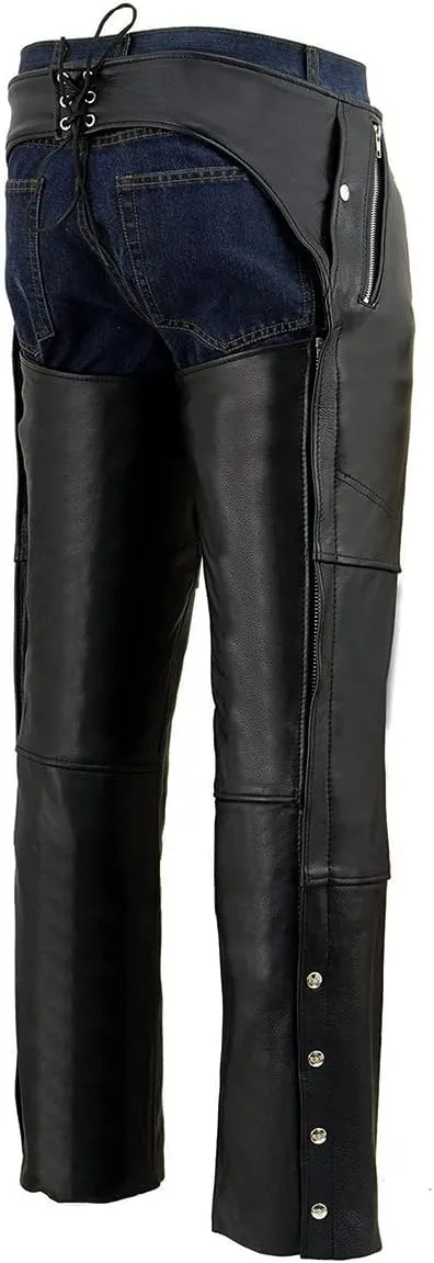 Milwaukee Leather Men's Black Premium Leather Snap Out Thermal Lined Motorcycle Rider Chaps- ML1191