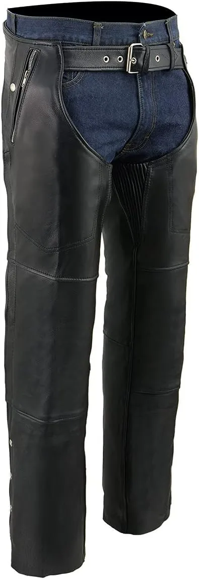 Milwaukee Leather Men's Black Premium Leather Snap Out Thermal Lined Motorcycle Rider Chaps- ML1191