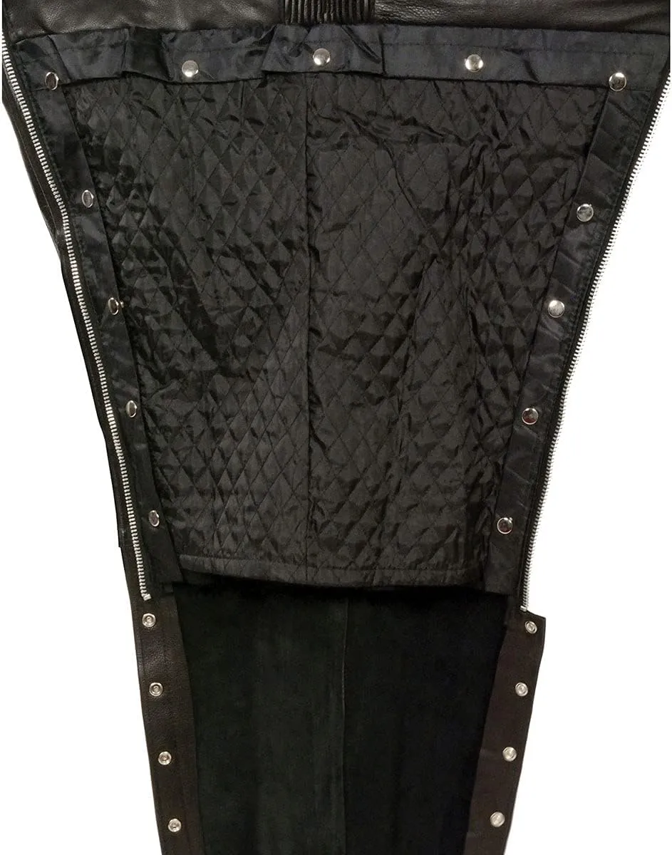 Milwaukee Leather Men's Black Premium Leather Snap Out Thermal Lined Motorcycle Rider Chaps- ML1191