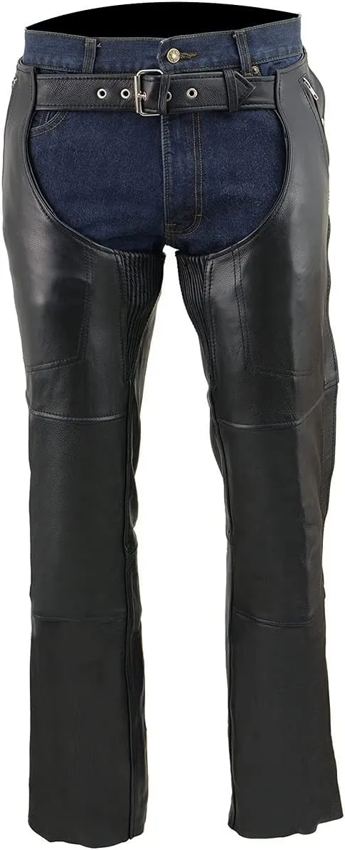 Milwaukee Leather Men's Black Premium Leather Snap Out Thermal Lined Motorcycle Rider Chaps- ML1191
