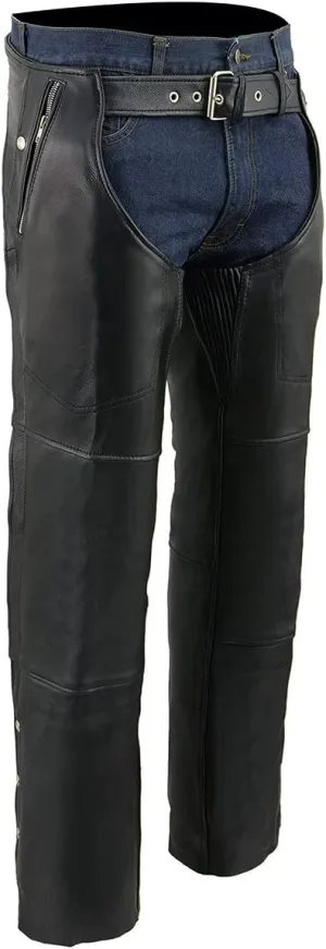 Milwaukee Leather Men's Black Premium Leather Snap Out Thermal Lined Motorcycle Rider Chaps- ML1191