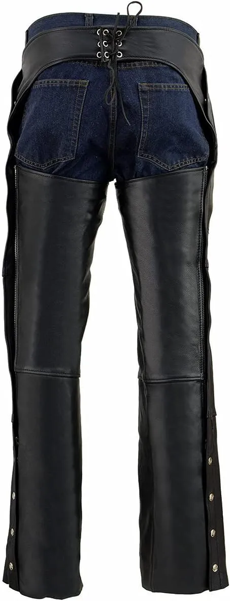 Milwaukee Leather Men's Black Premium Leather Snap Out Thermal Lined Motorcycle Rider Chaps- ML1191