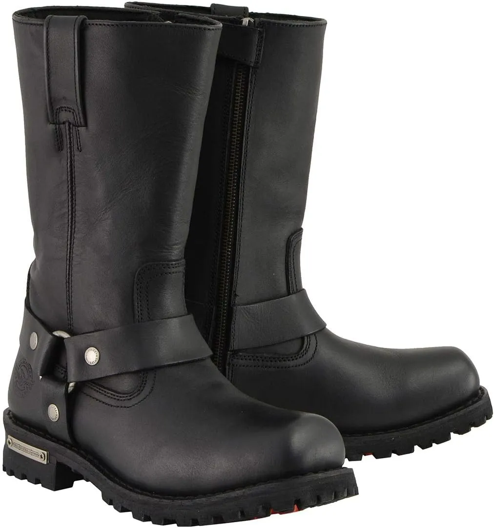 Milwaukee Leather Men's Classic Black Leather 11-Inch Square Toe Motorcycle Harness Boots MBM131