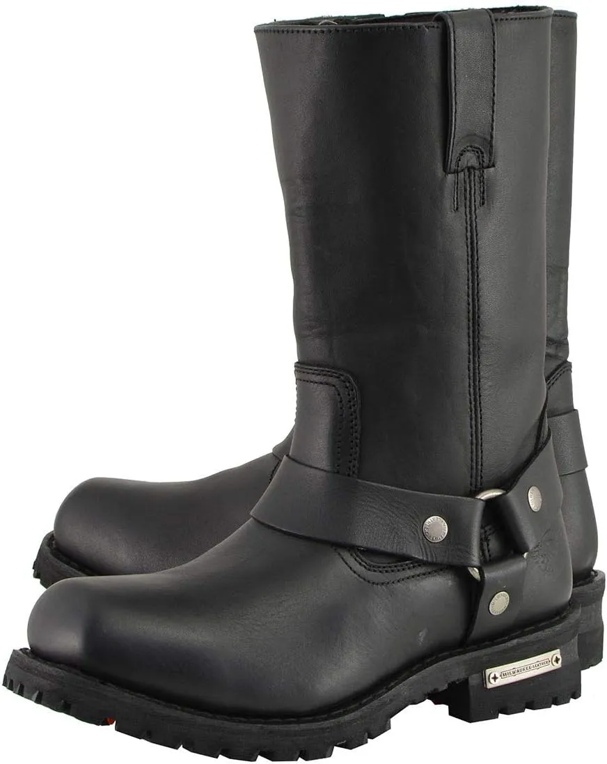 Milwaukee Leather Men's Classic Black Leather 11-Inch Square Toe Motorcycle Harness Boots MBM131