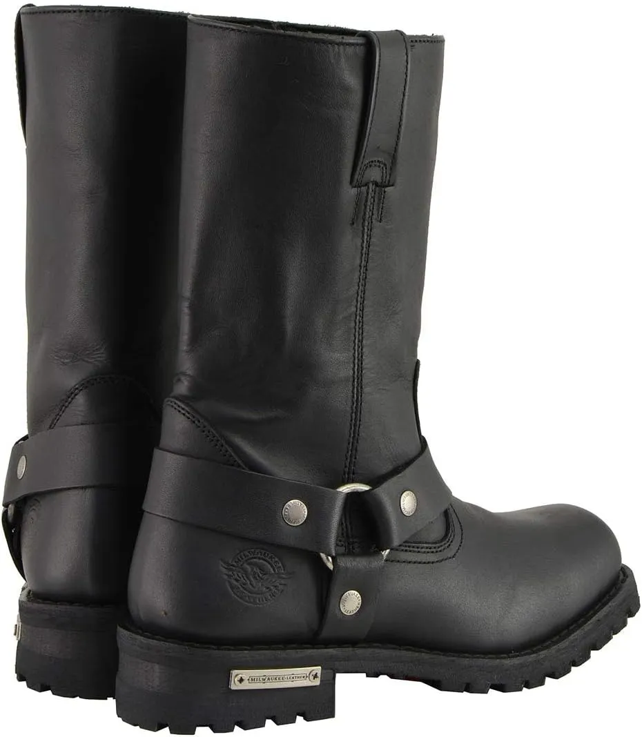 Milwaukee Leather Men's Classic Black Leather 11-Inch Square Toe Motorcycle Harness Boots MBM131