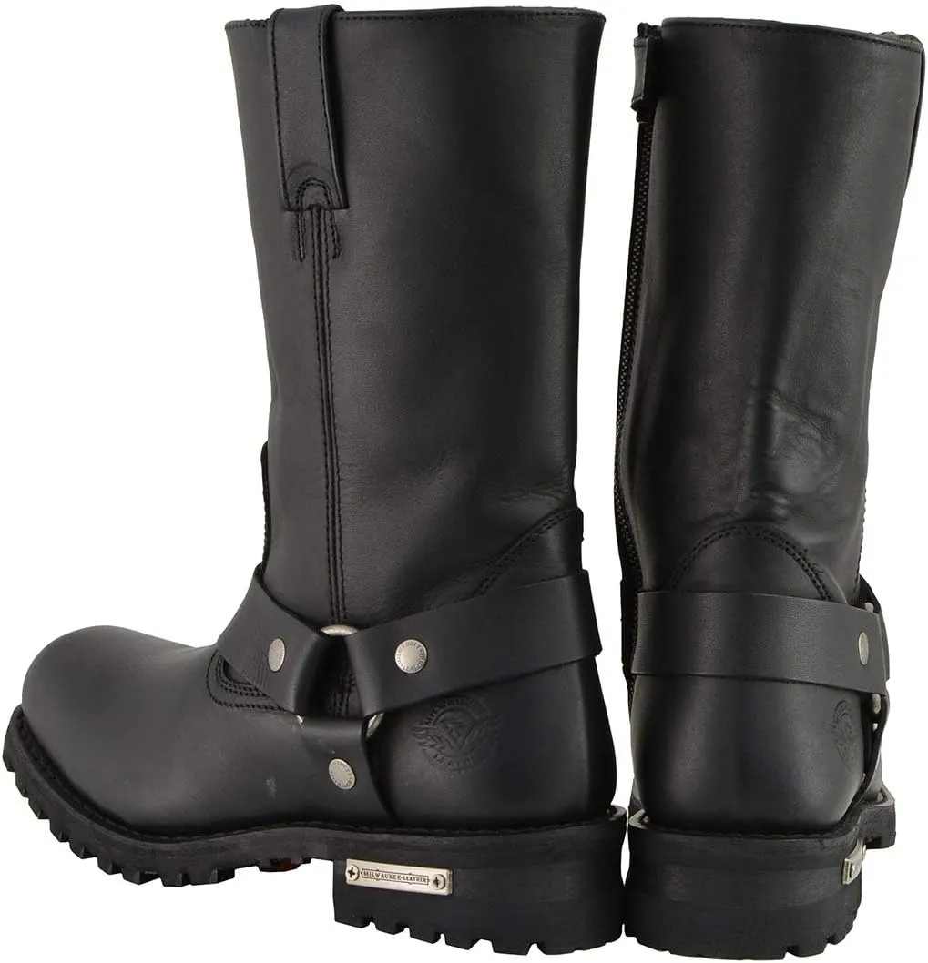 Milwaukee Leather Men's Classic Black Leather 11-Inch Square Toe Motorcycle Harness Boots MBM131