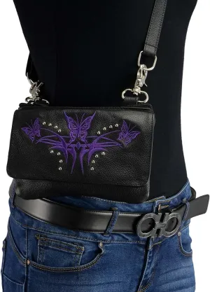 Milwaukee Leather MP8851 Women's Black and Purple Leather Multi Pocket Belt Bag