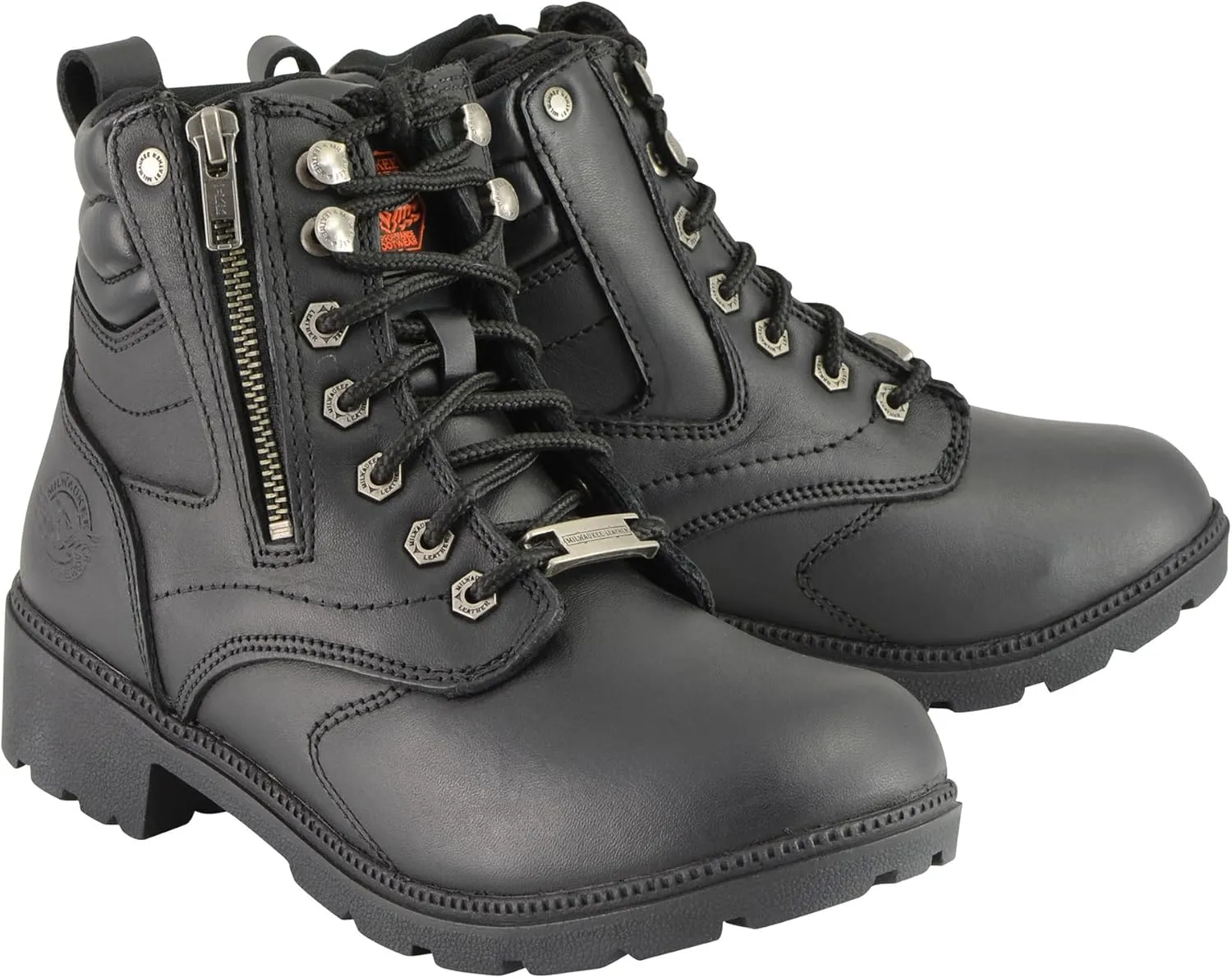 Milwaukee Leather Women's Black Premium Leather MBL9320W 'Wide-Width' Lace-Up Motorcycle Rider Boots
