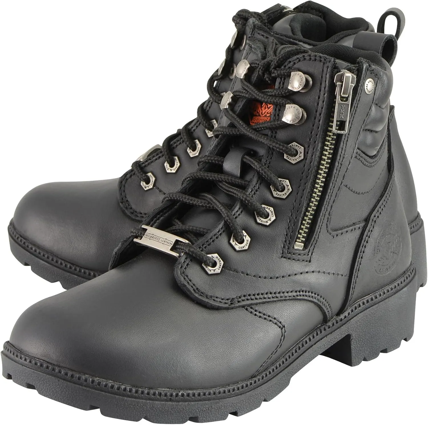 Milwaukee Leather Women's Black Premium Leather MBL9320W 'Wide-Width' Lace-Up Motorcycle Rider Boots