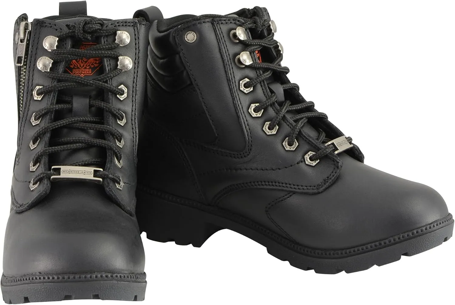 Milwaukee Leather Women's Black Premium Leather MBL9320W 'Wide-Width' Lace-Up Motorcycle Rider Boots