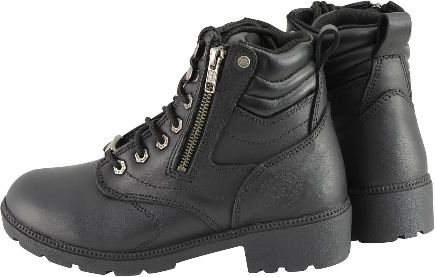 Milwaukee Leather Women's Black Premium Leather MBL9320W 'Wide-Width' Lace-Up Motorcycle Rider Boots
