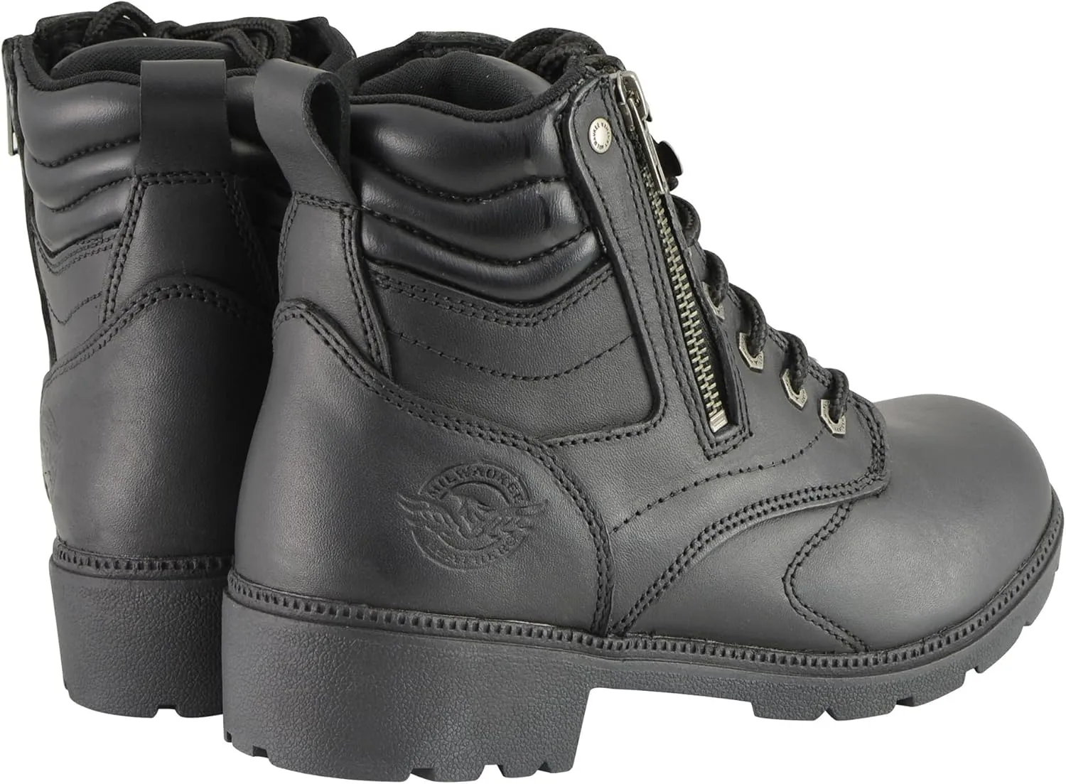 Milwaukee Leather Women's Black Premium Leather MBL9320W 'Wide-Width' Lace-Up Motorcycle Rider Boots