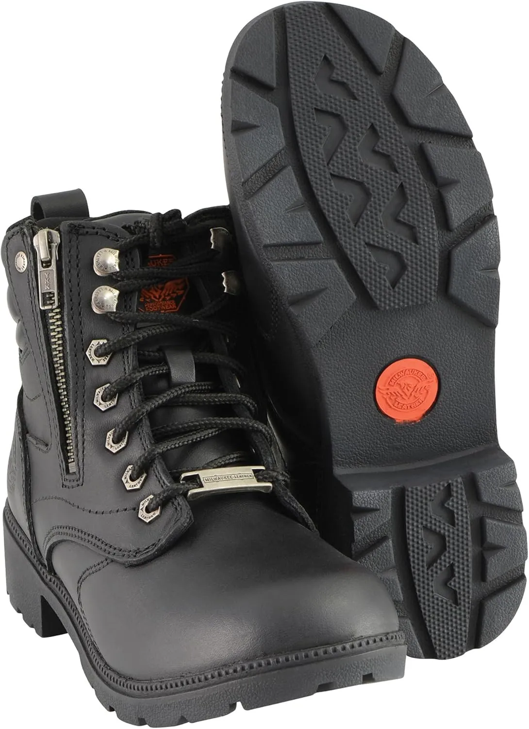 Milwaukee Leather Women's Black Premium Leather MBL9320W 'Wide-Width' Lace-Up Motorcycle Rider Boots