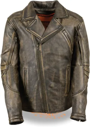 Milwaukee MEN'S MOTORCYCLE BELTLESS DISTRESSED BROWN LEATHER JACKET BUTTER SOFT LEATHER (2X)