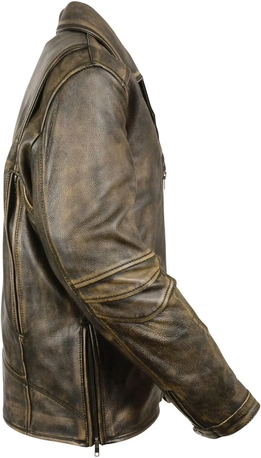 Milwaukee MEN'S MOTORCYCLE BELTLESS DISTRESSED BROWN LEATHER JACKET BUTTER SOFT LEATHER (2X)