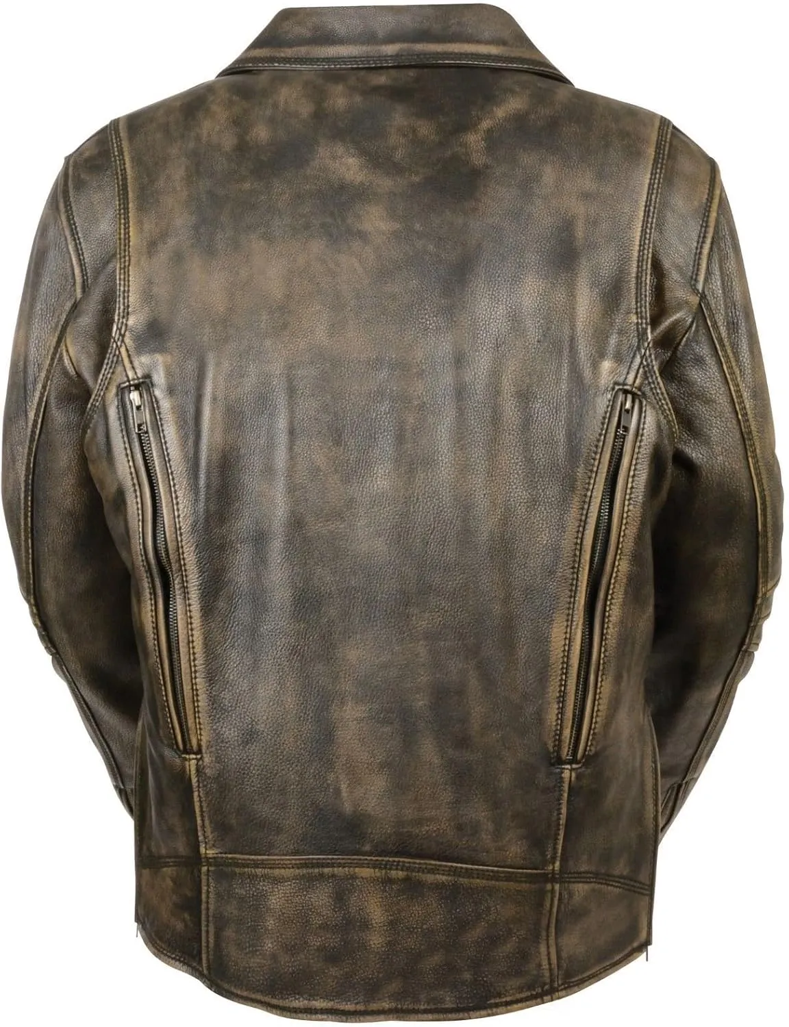 Milwaukee MEN'S MOTORCYCLE BELTLESS DISTRESSED BROWN LEATHER JACKET BUTTER SOFT LEATHER (2X)