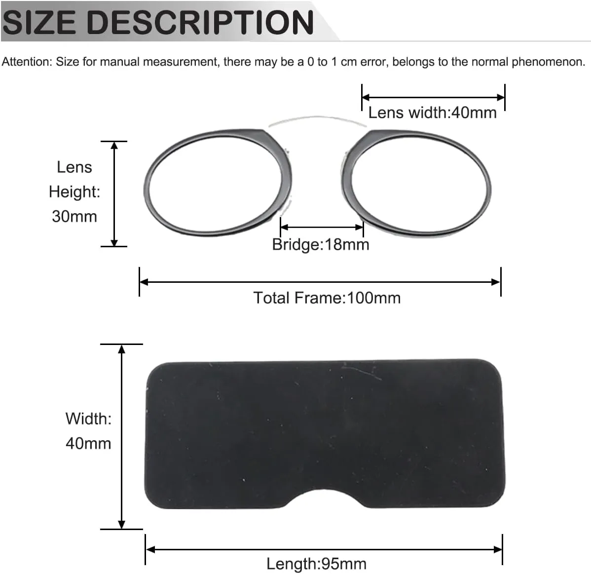 Mini Armless Reading Glasses for Men Women Slim Thin Clip on Nose Readers with Small Portable Case
