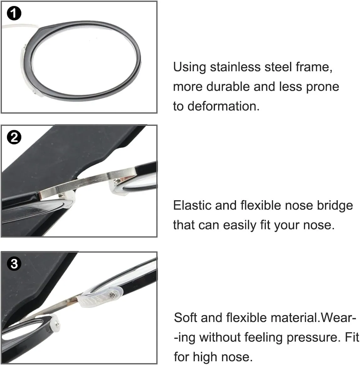 Mini Armless Reading Glasses for Men Women Slim Thin Clip on Nose Readers with Small Portable Case