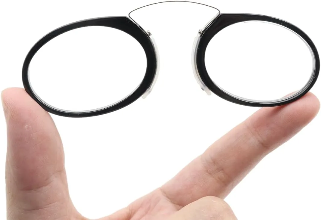 Mini Armless Reading Glasses for Men Women Slim Thin Clip on Nose Readers with Small Portable Case