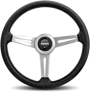MOMO RET36BK2S Retro 360 mm Leather Steering Wheel, Black