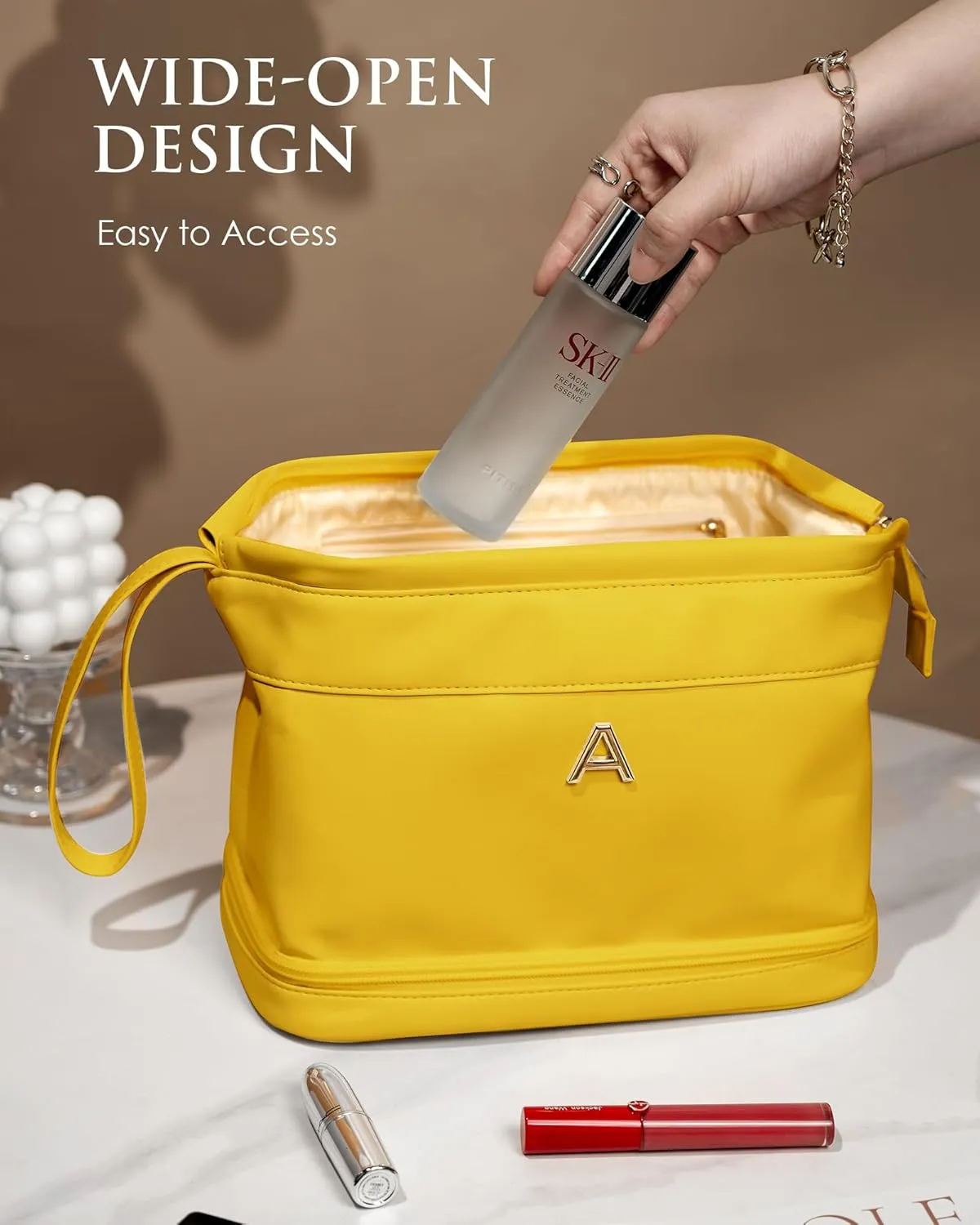 Monogrammed Gifts for Women, Initial Makeup Bag, Travel Gifts, Personalized Bags, Waterproof Double Layer Cosmetic Bag,PU Leather Makeup Bags Letter Travel Toiletry Bag, Friend Gifts