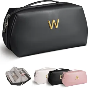 Monogrammed Make up Bag, Bridesmaid Gifts, Birthday Gifts for Teen Girls Women, Thank You Gifts, Gifts for Daughter from Mom, Open Flat Cosmetic Toiletry Pouch, Personalized Gifts