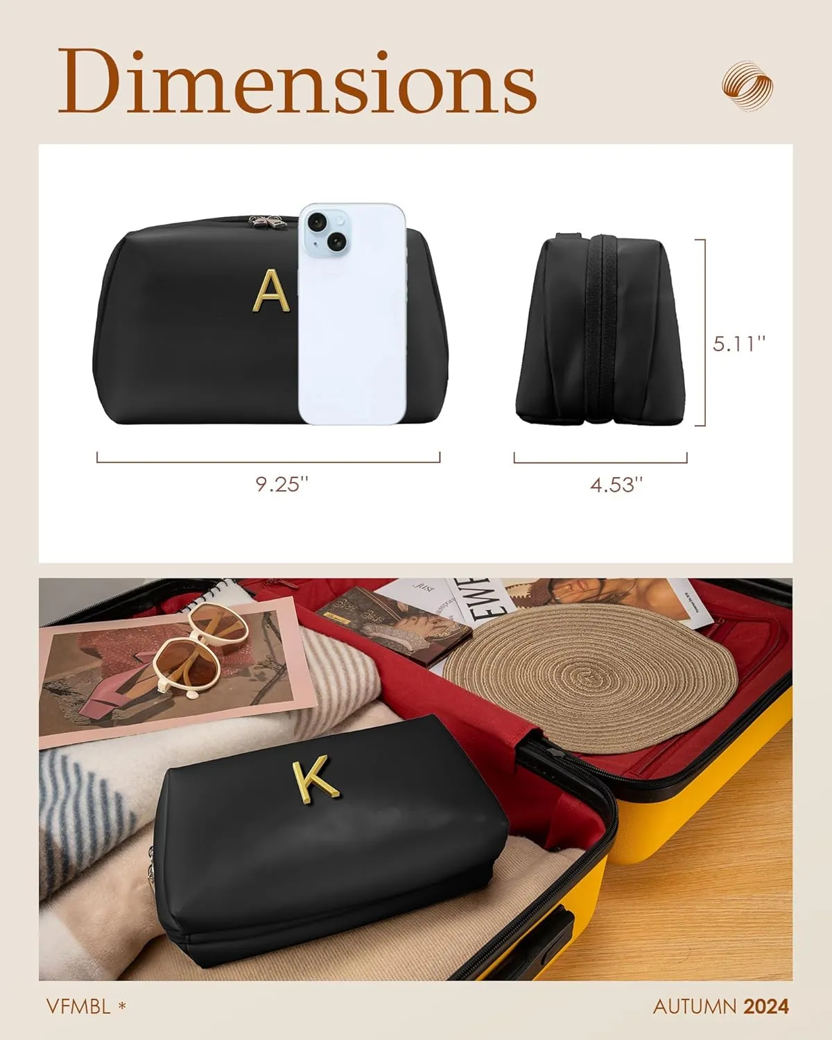 Monogrammed Make up Bag, Bridesmaid Gifts, Birthday Gifts for Teen Girls Women, Thank You Gifts, Gifts for Daughter from Mom, Open Flat Cosmetic Toiletry Pouch, Personalized Gifts