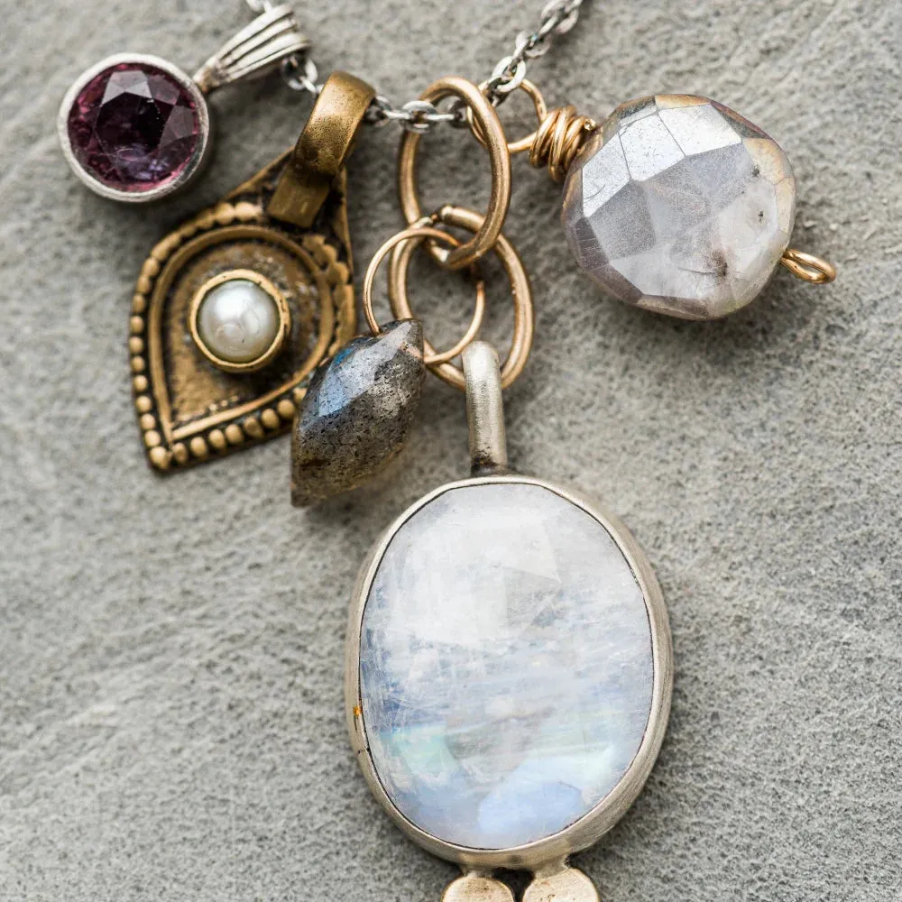 Moonstone Opera Necklace With Gem Cluster