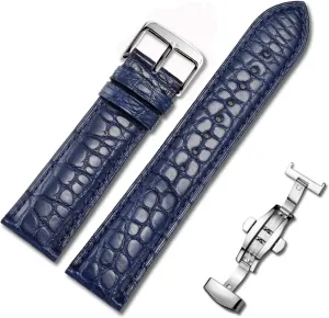 Moran Quick Release Alligator Leather Watch Band Deployment Butterfly Buckle 18mm 19mm 20mm 21mm 22mm 24mm Replacement Genuine Crocodile Leather Loop SmartWatch Strap for Men Women